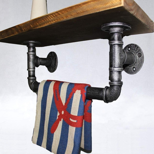 Repisa Estante Estilo Industrial -1 Nivel En Madera Y Metal
