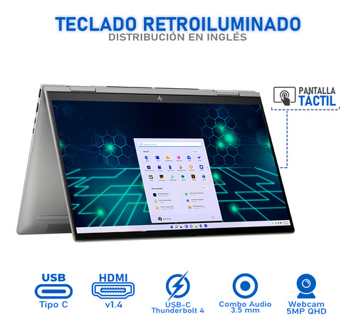 Laptop HP Envy x360 2 en 1 Intel Core Ultra 7 155U 16GB RAM 512GB SSD 15.6" Touch Windows 11 Home Teclado en Ingles