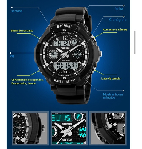 Reloj Skmei Hombre S- Shock Analógico Digital Luz Led