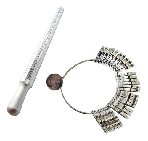 Juego Medidor De Anillos De Aluminio Y Anillero Plano Ancho