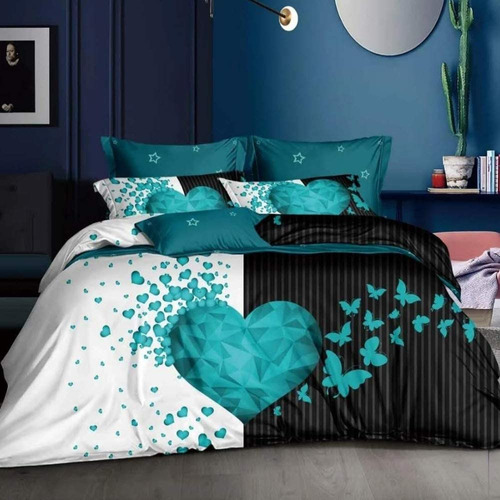 Cubre Cama King Con Diseño Duo Color Esmeralda Tela Quilt 