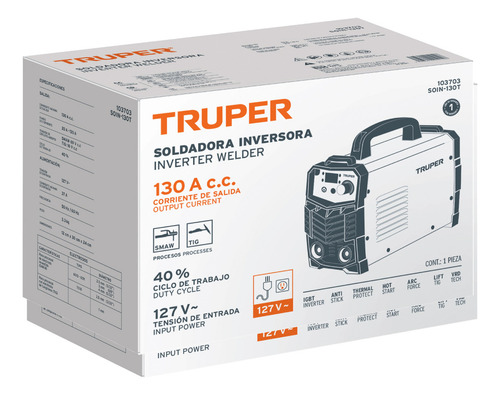 Soldadora Inversora 130 A, 127 V Color Naranja Truper SOIN-130T