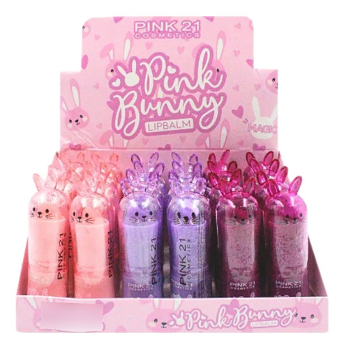 24 Lip Balm Pink Bunny Cs4183 - Kit Pink21 Atacado