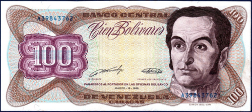 Billete De 100 Bolívares A8 Marzo 16 1989 Simón Bolívar