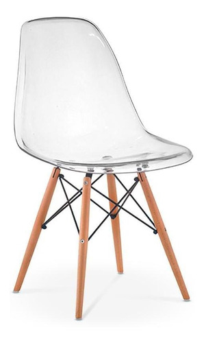 Cadeira Charles Eames Eiffel Wood Policarbonato Transparente