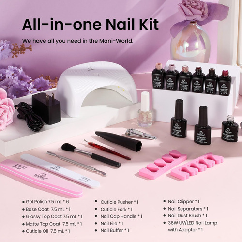 Kit De Esmaltes De Gel Beetles Con Luz Uv 6 Colores Morado N