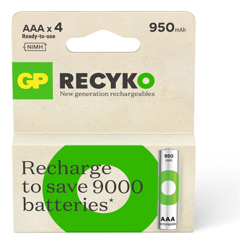 Pacote Recarregáveis Pilas Aaa Gp 950mah Nimh Recyko X 4 unidades