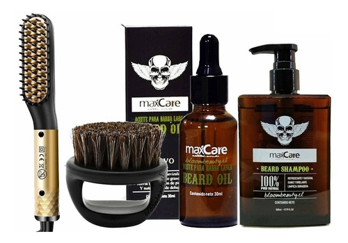 Kit Peine Alisante De Barba + Shampoo + Aceite + Cepillo 