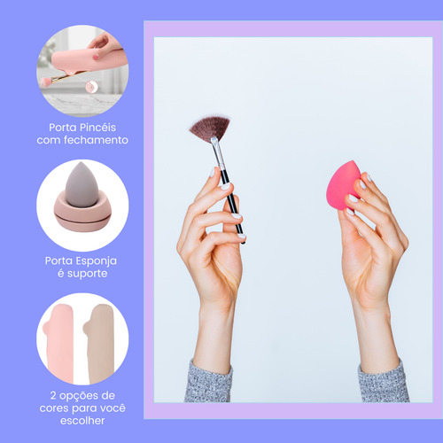 Combo Estojos De Maquiagem Silicone Para Pincéis E Esponja