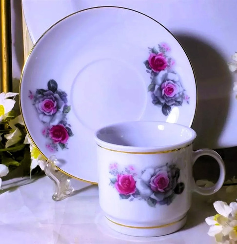 2 Tazas De Café Antigua Porcelana Liling  China Con Rosas 
