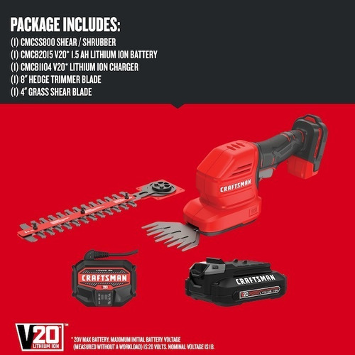 Cortasetos Inalambrico Cratsman, 20v, Incl Bateria Y Cargado