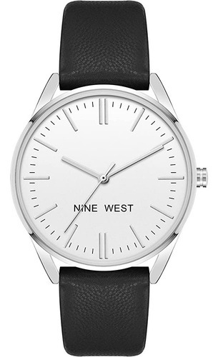 Nine West Women's Strap Watch Reloj Negro Con Plata Color del bisel Plateado Color del fondo Plateado