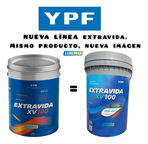 Aceite Ypf Extra Vida Xv100 X 20 Lts 15w40