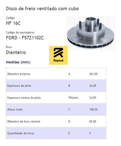 Discos De Freno Ford Ranger 2wd 95-98 261 Mm