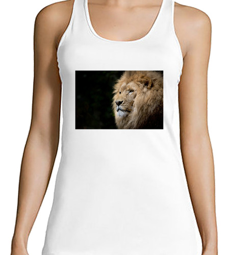 Musculosa Mujer Leones A6 Leon Frente Feroz Fondo Negro