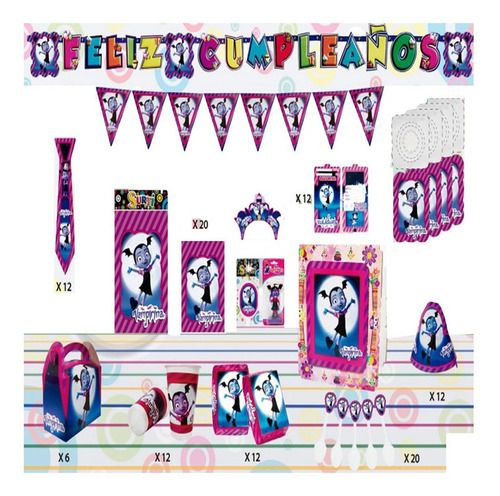 Decoración Infantil Fiesta Niñas Vampirina Set X24