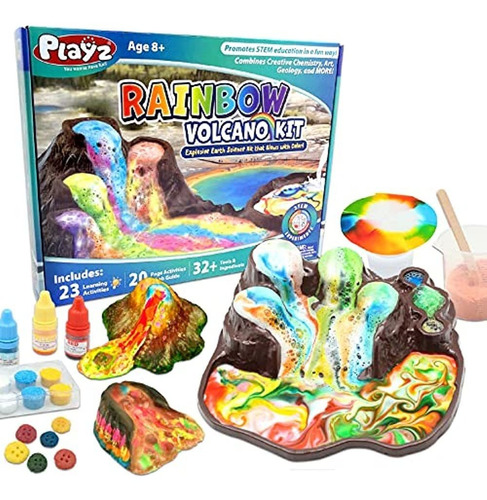 Playz Explosive Rainbow Volcano Kit Para Niños Con Más De 23