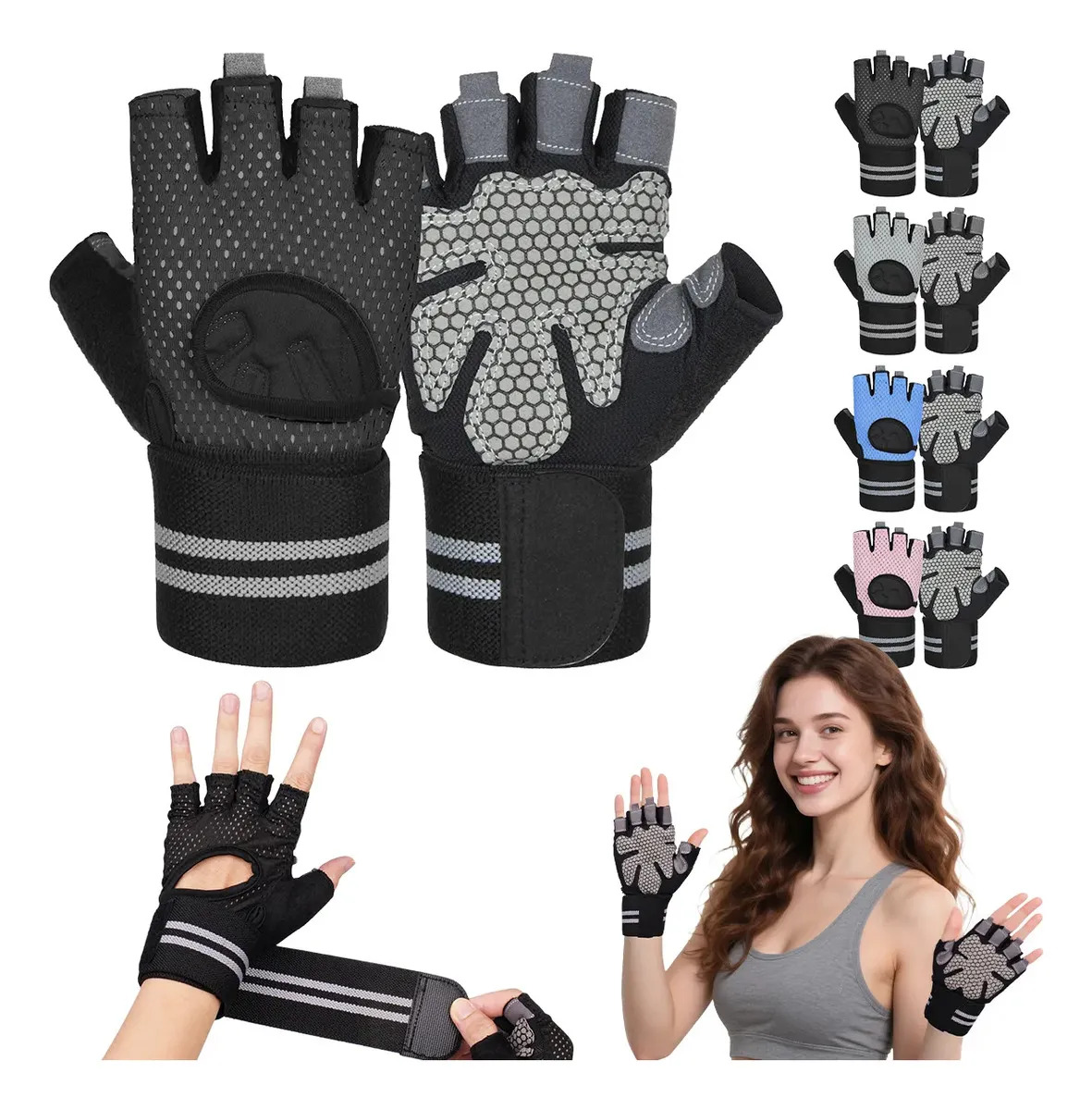 Guantes Para Gym Pesas Deportivos Muñequeras Mujer Y Hombre Negro L