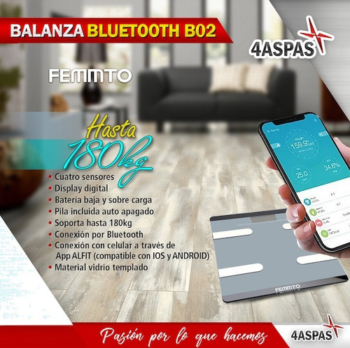 Balanza Digital Personal Baño Bluetooth Femmto 180kg Nueva