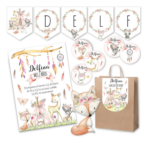 Kit Imprimible Animales Del Bosque Nena 100% Editable Candy