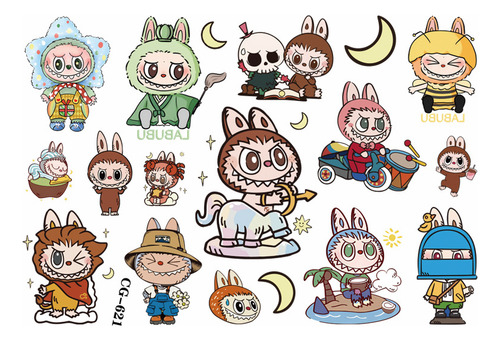 Tatuajes Temporales Monster Labubu Niños Cumpleaños 60 Pzs
