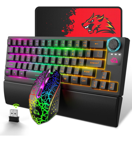 Combo De Teclado Inalámbrico Para Juegos, Mouse Y Reposamuñe