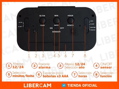 Imagen 5 de 10 de Reloj Despertador Digital Cristal Liquido Alarma Temperatura