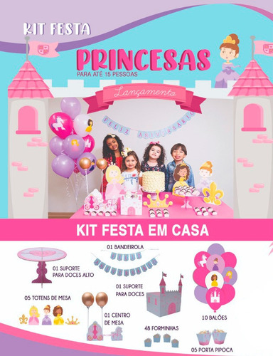 Kit Festa Princesas Happy Day Festa Em Casa Decoração