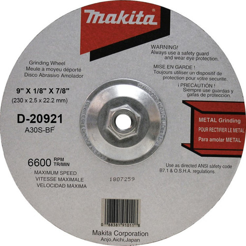 Disco Abras Corte Metal Makita 9 X1/8 X7/8 PuLG D20921