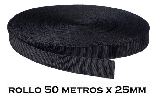Cinta Reata Gross Liviano Color Negro 25mm X Rollo 50 Metros