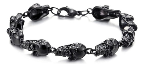 Coolsteelandbeyond Pulsera Unisex Con Calavera Negra Para Ho