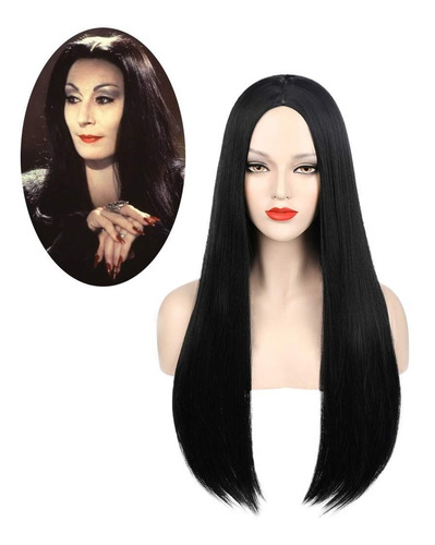 Peluca De Morticia Mujer Adulto Halloween Allaura