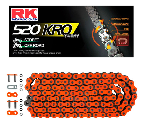 Cadena Transmision Moto Rk 520 X 118 C/ Oring Naranja Neon