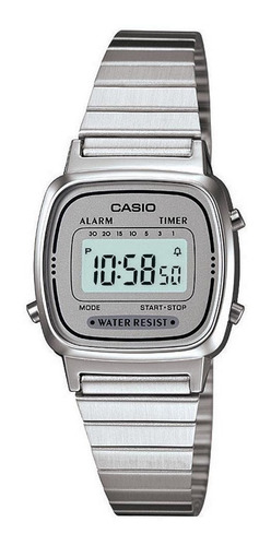 Relógio Casio Digital Vintage Unissex Prata La670wa-7df Cor da correia Prateado Cor do bisel Prateado Cor do fundo Prateado