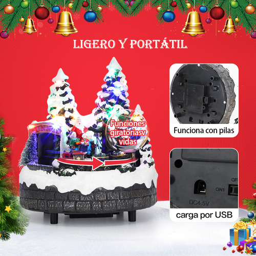 Pueblo Navideñas Musical Led Iluminadas Cm-top Villas Casa De Nieve Navideño Con Tren Figuras Decoración De Resina Adornos Navidad