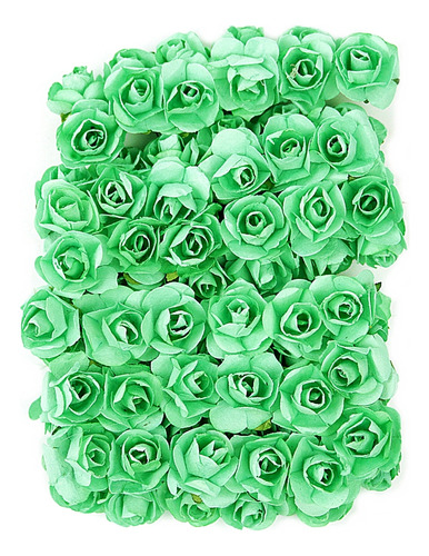 Mini Botão De Rosa Em Papel Verde Esmeralda 72 Unidades