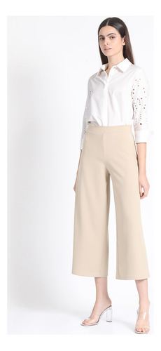 Pantalon Ancho Cropped, Beige Liola