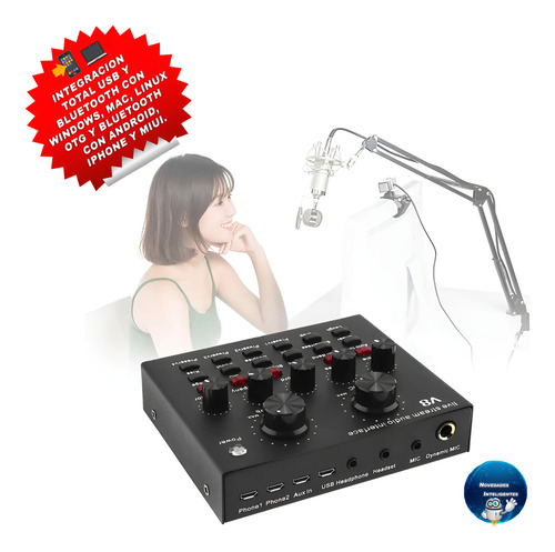 Mezcladora Audio Tarjeta De Sonido V8s Podcast Usb Bluetooth