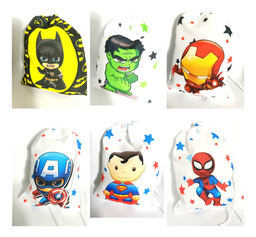 Souvenir Bolsita Tela Superheroes. X10unidades. 20x15
