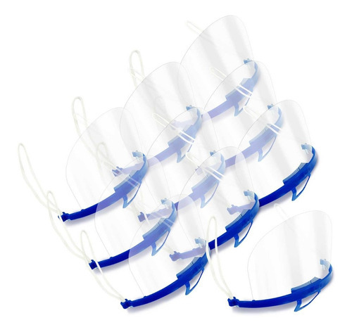 Cubrebocas Transparente Mascarilla De Plástico 10 Pzs Color Azul transparente