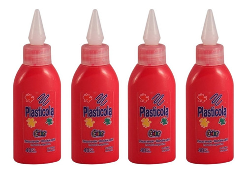 4 Plasticola Color Rojo 40gr Adhesivo Vinilico Escolar
