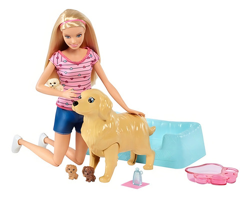 Muñeca Familiar Barbie - Rubia - Cachorros Recién Nacidos -