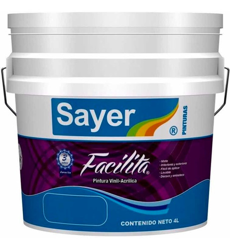 Pintura Vinilica Lavable Blanco Acrilica Sayer Facilita 4l