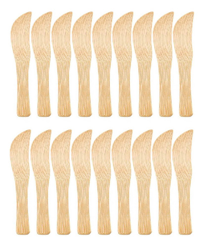 18 Mini Facas De Bambu Mesa Posta 9cm Petiscos Espátulas Gel Cor Bege