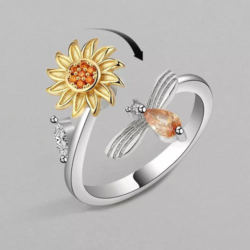 Imagen 3 de 4 de Anillo Girasol Giratorio Plata 925 Anti Estrés