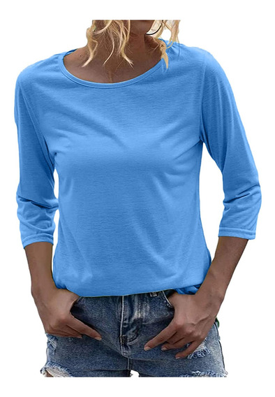Blusa De Camisa Suelta Con Cuello En V De Color Liso 5651 