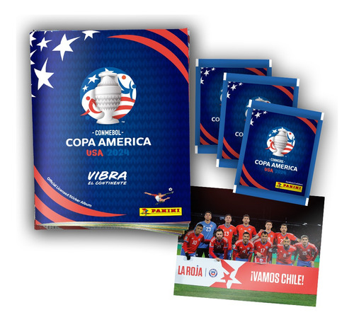 Kit álbum Pack Álbum Tapa Blanda + 25 Sobres - Copa America Panini azul tapa blanda + 50 packs de laminás en caja