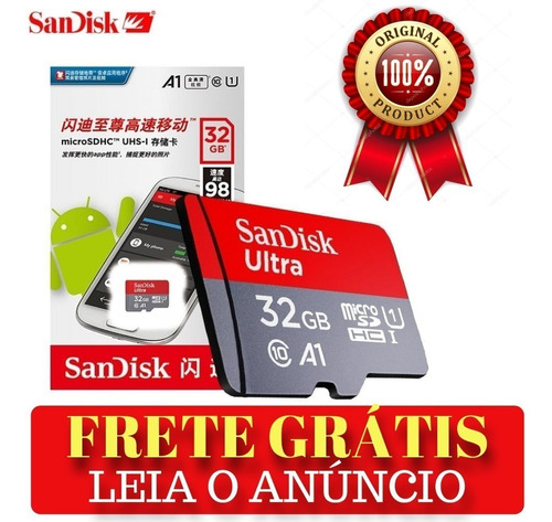 Cartão De Memória Classe 10 32gb Sandisk Original Sdhc 98mbs