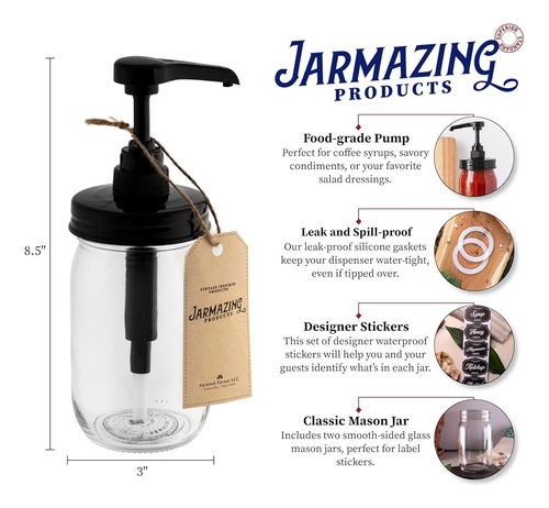 Jarmazing Products Mason Jar Jar Syrup Dispenser - Juego De