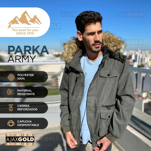 Campera Parka Hombre Invierno Forrada Gabardina Piel Lluvia